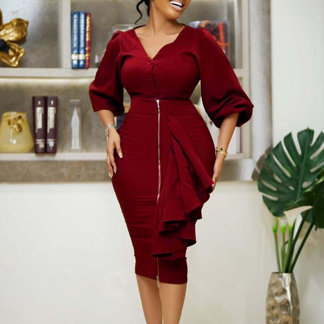Damen Cocktailkleid mit schickem Knopfverschluss und raffinierten Rüschendetails Stalluxe