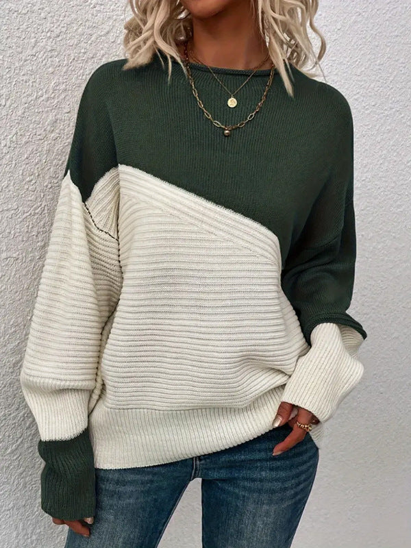 Damen lässiger Pullover mit kontrastierenden Texturen und lockerem Schnitt Stalluxe