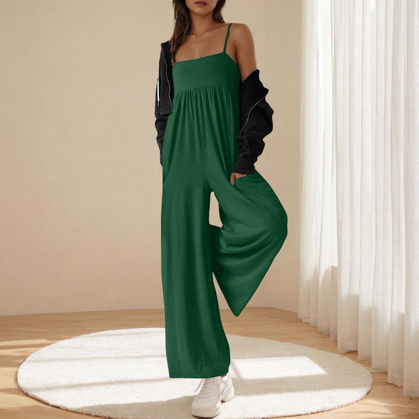 Damen lässiger Jumpsuit mit breitem Bein und verstellbaren Trägern Stalluxe