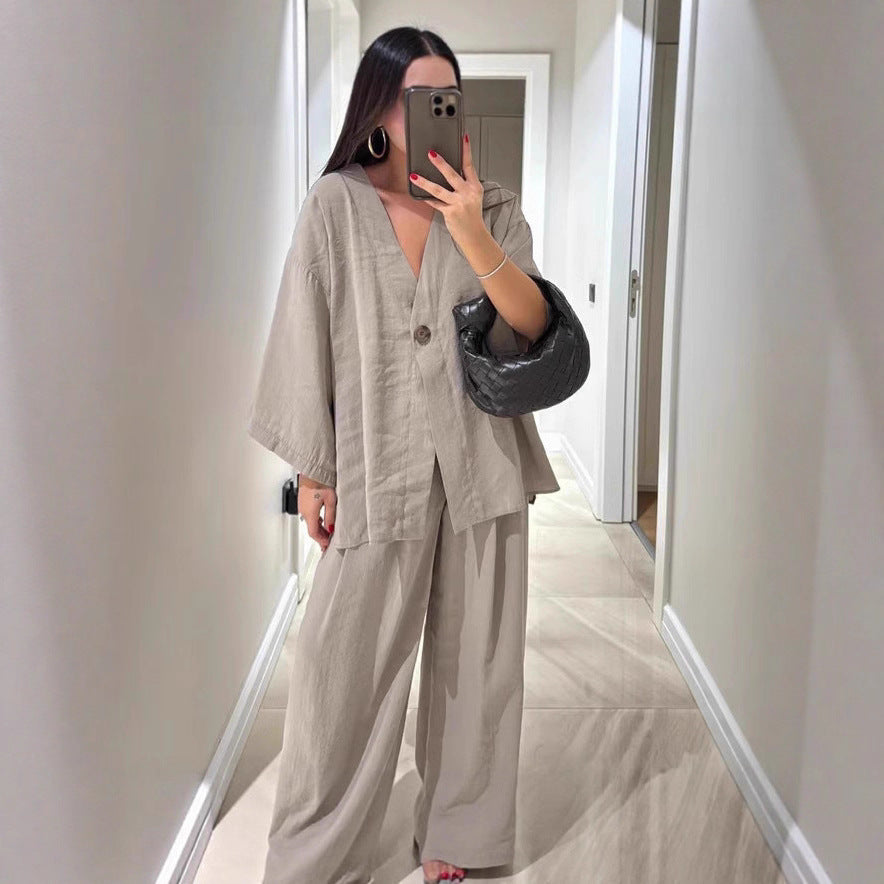 Damen lässiges Two-Piece Set mit oversized Schnitt und Knopfverschluss Stalluxe