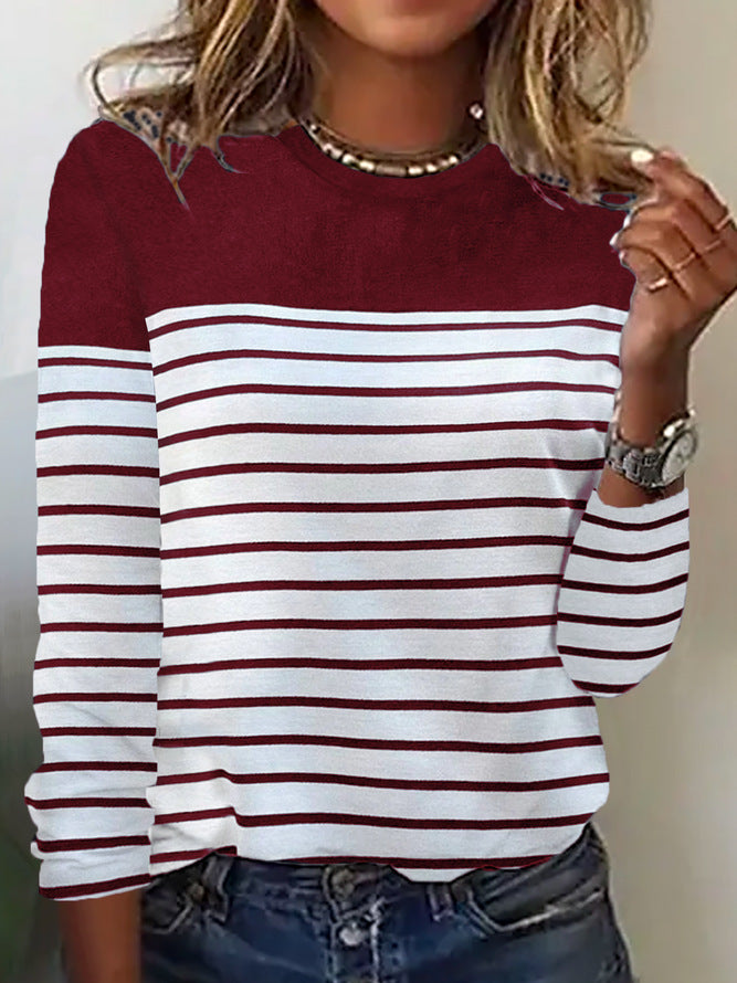 Damen Lässiges Rundhals Longsleeve mit Streifenmuster Stalluxe