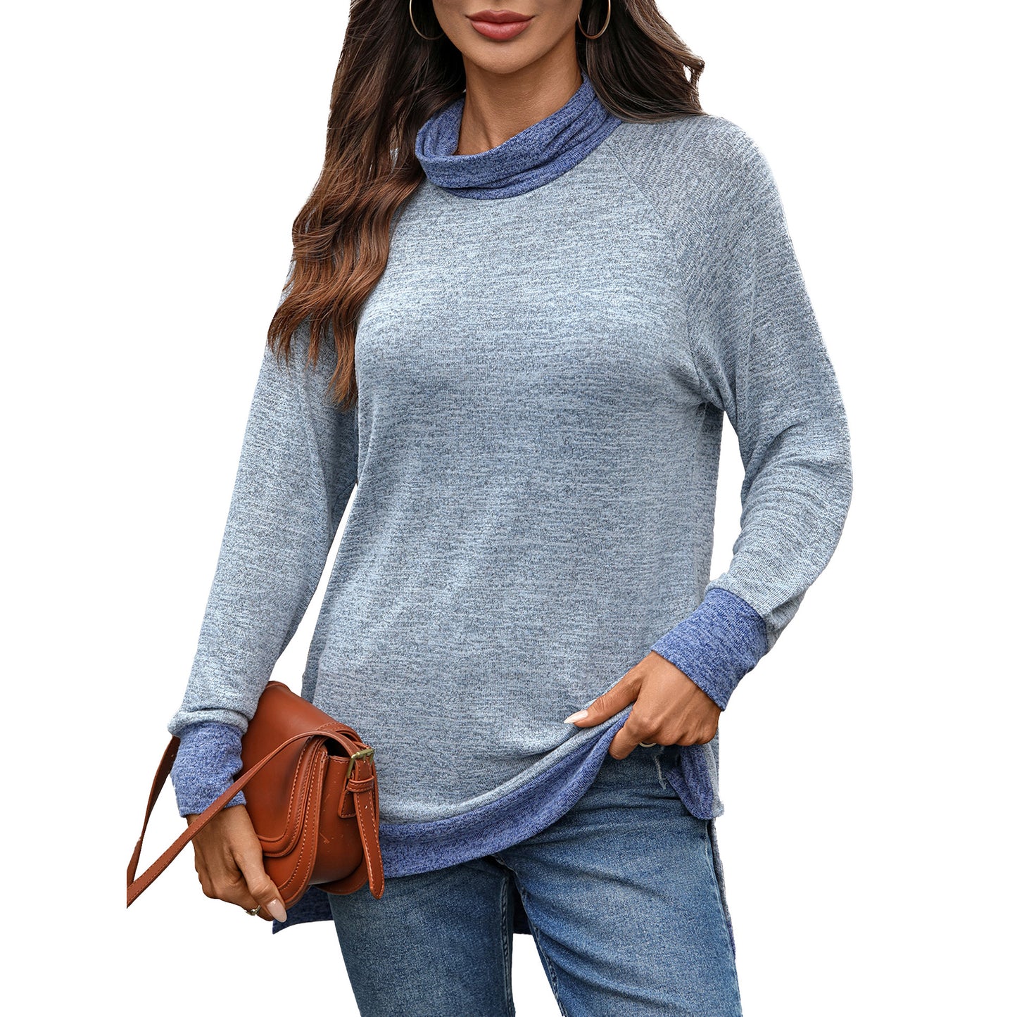 Damen lässiger Pullover mit stehendem Kragen und seitlichen Schlitzen Stalluxe