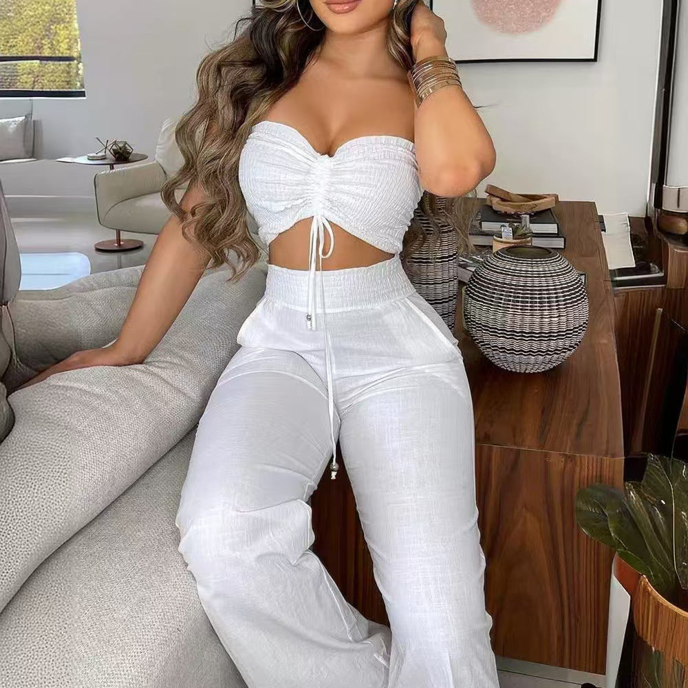 Damen lässiges Set aus Crop-Top und weiten Hosen Stalluxe