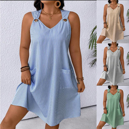 Damen lässiges Viskosekleid mit breiten Trägern und praktischen Taschen Stalluxe