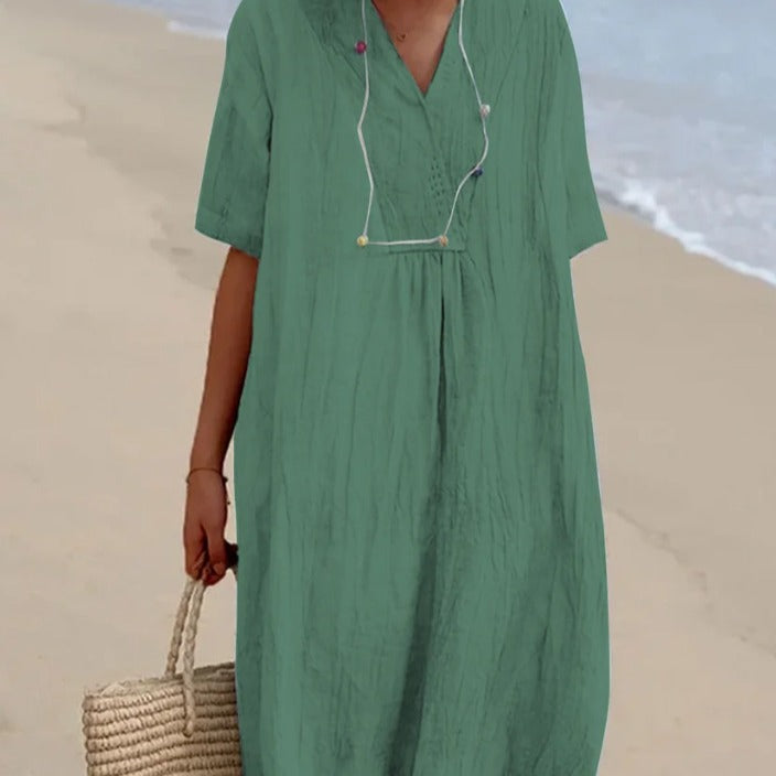 Damen Lässiges Strandkleid mit V-Ausschnitt und weit geschnittenem Design Stalluxe