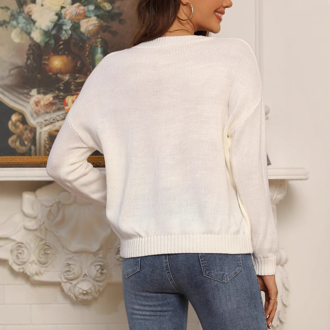 Damen Lässiger V-Ausschnitt Strickpullover Stalluxe