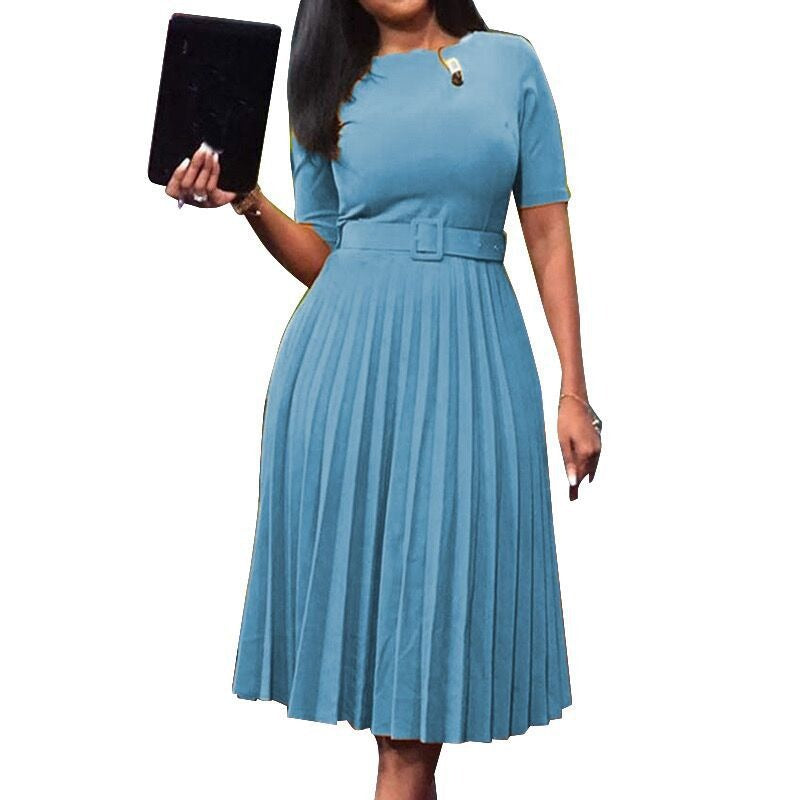 Damen Midi-Kleid mit figurschmeichelndem Gummizug und schickem Taillengürtel Stalluxe