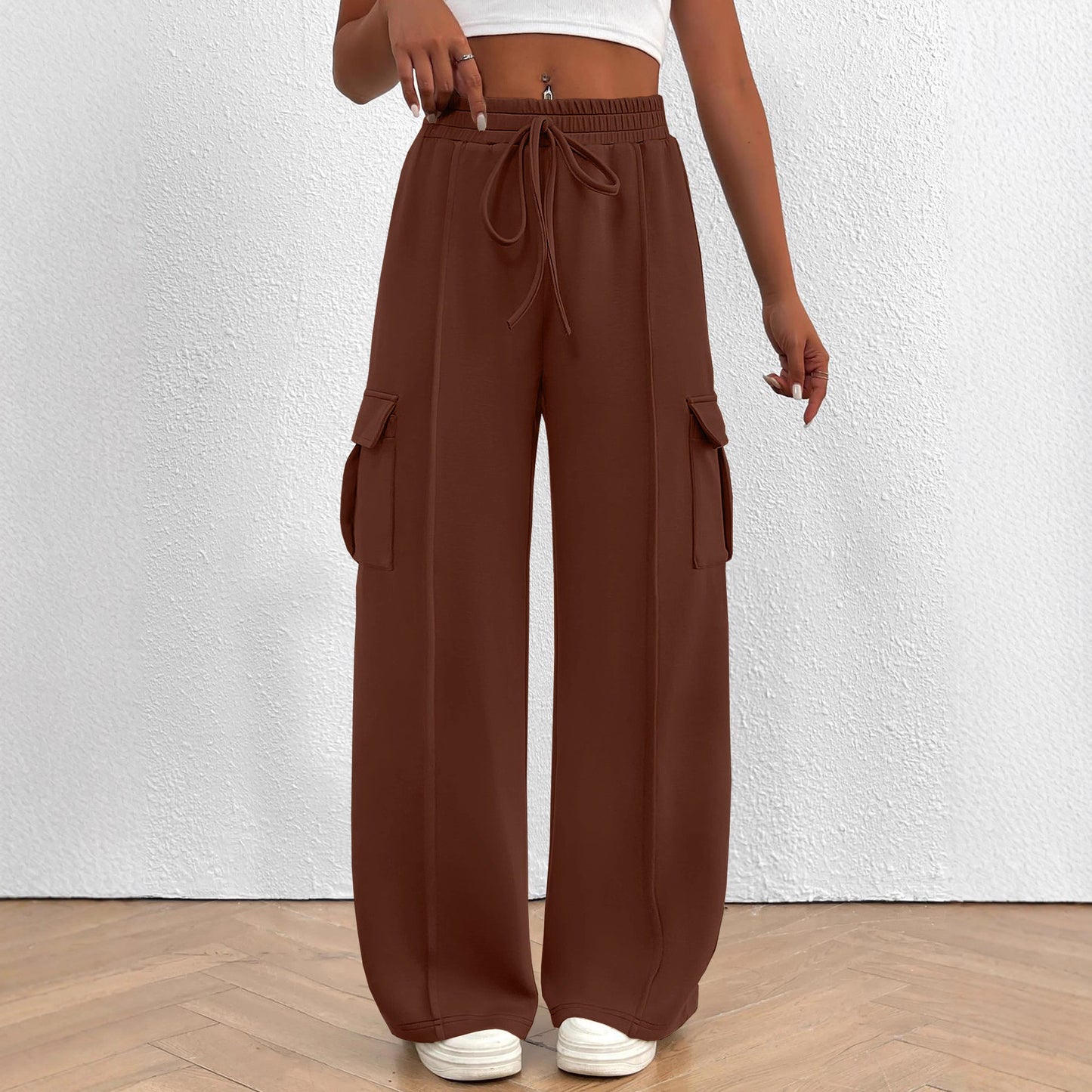 Damen weite Cargo-Hosen mit elastischem Bund und seitlichen Taschen Stalluxe