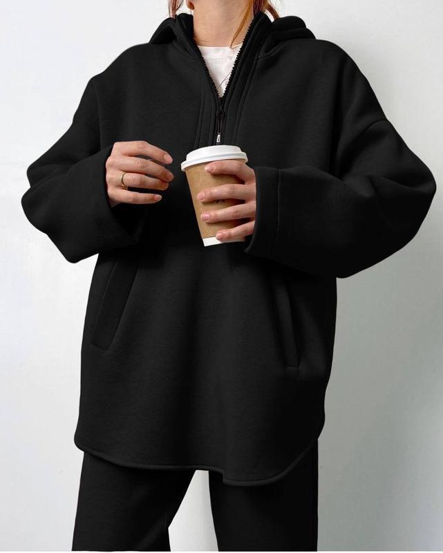 Damen oversized Fleece-Hoodie mit seitlichem Reißverschluss und weiten Hosen Stalluxe