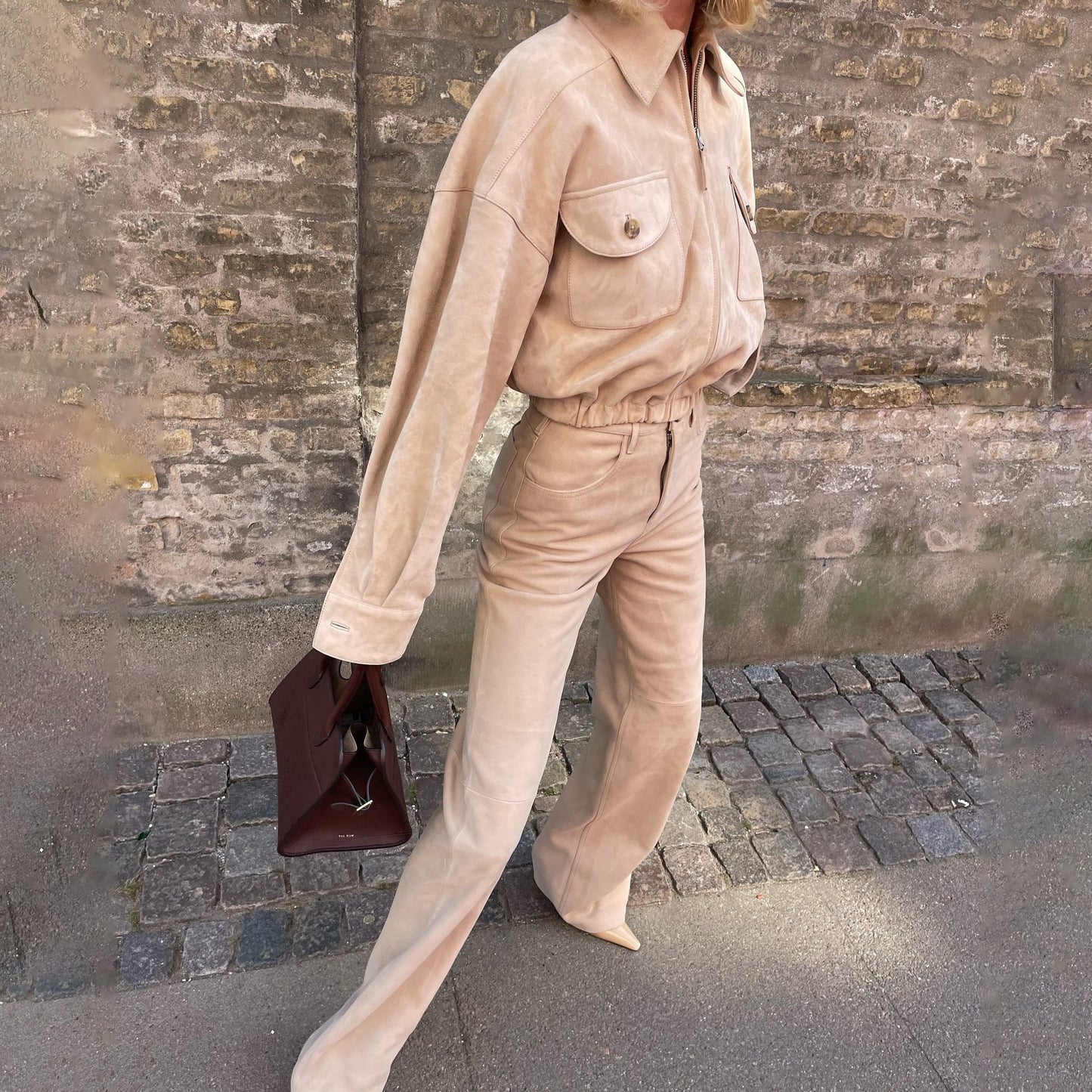 Damen Gesteppte Lederjacke und Hochbundhose Set Stalluxe