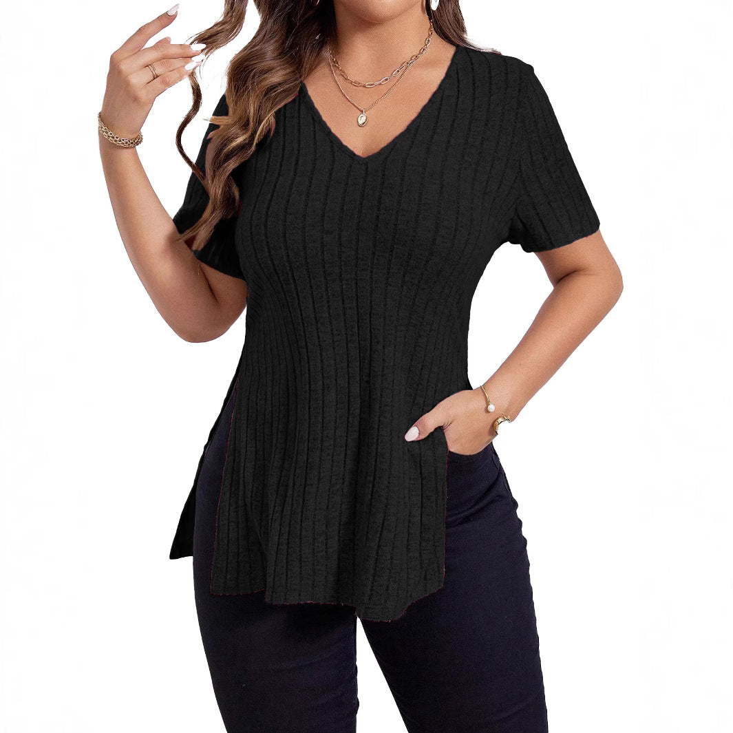 Women's Textured V-Neck Tunic Top Stalluxe