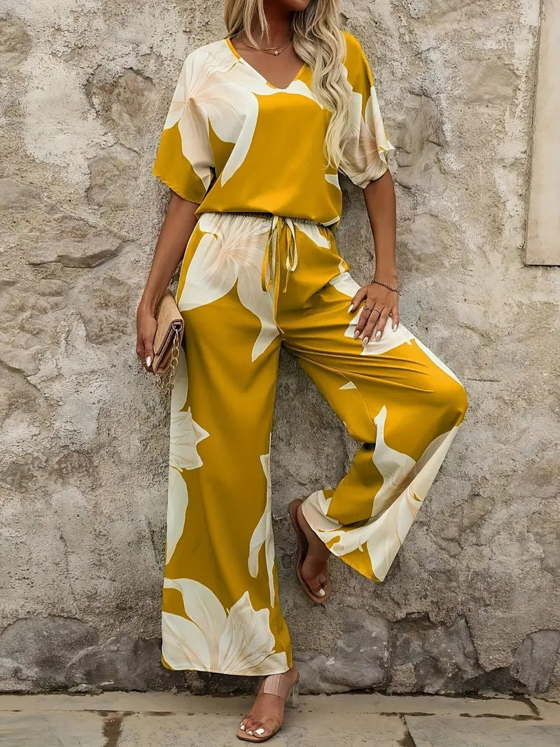 Damen Luftiges Zweiteiliges Set mit floralem Design und weitem Schnitt Stalluxe