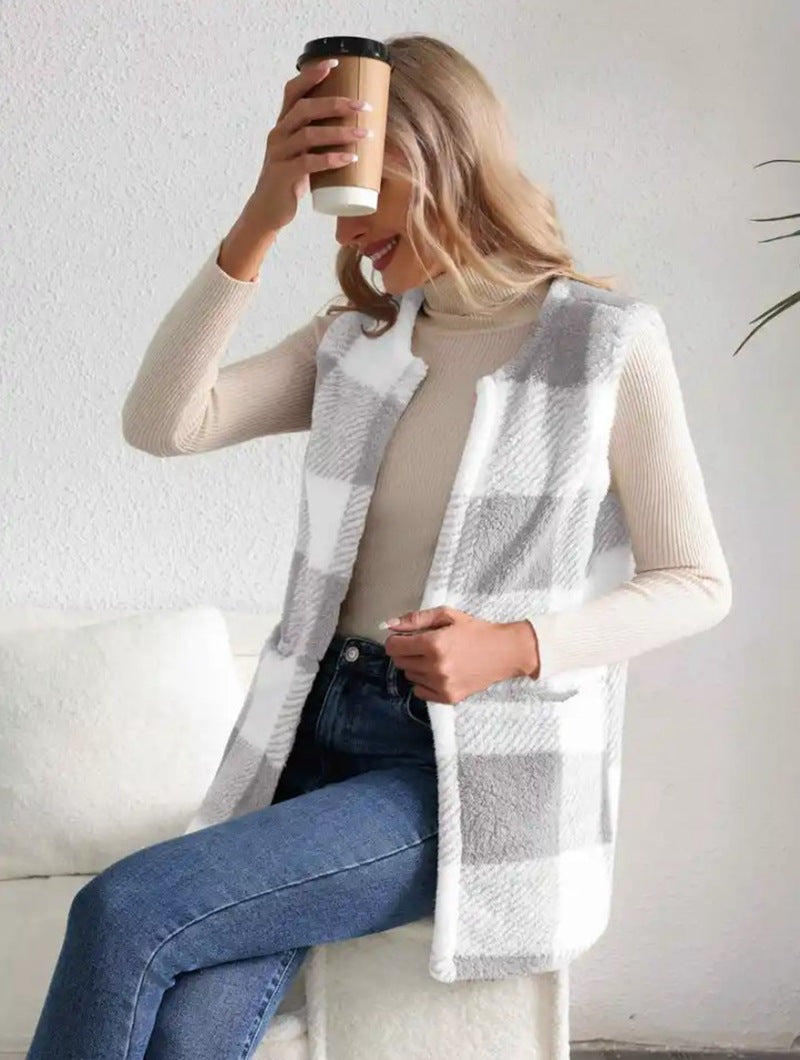 Damen gemütliche Weste im Karodesign Stalluxe