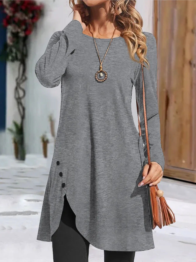 Damen modisches Longsleeve-Tunika mit verspielten Knopfdetails Stalluxe