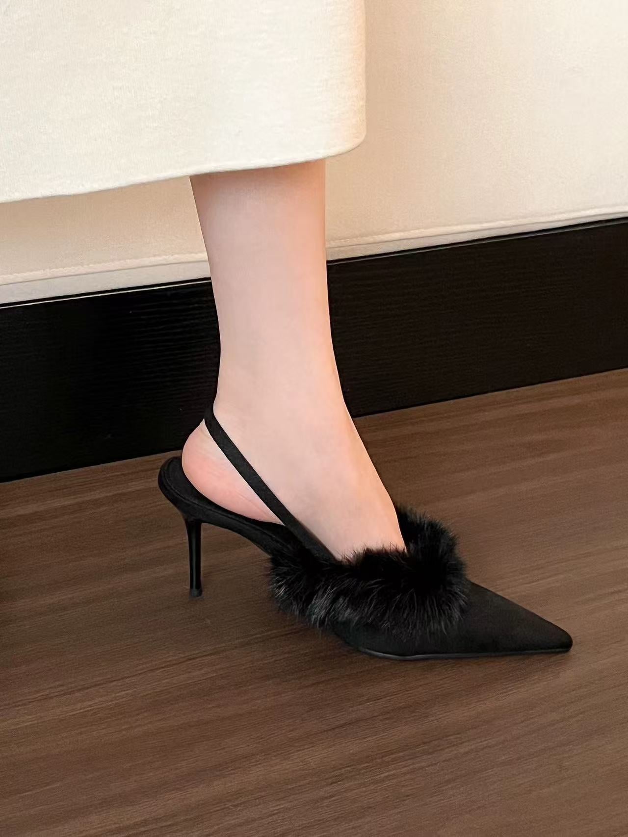 Damen Slingback-Pumps mit luxuriösem Fellbesatz und elegantem spitzem Design Stalluxe