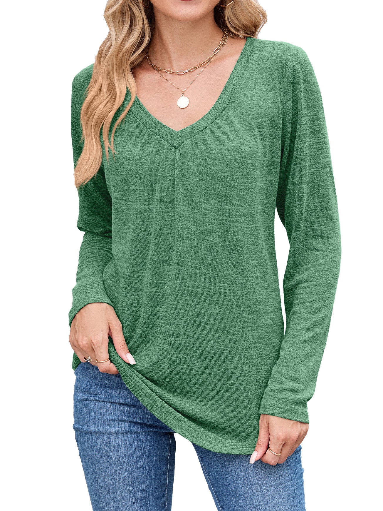 Damen Langarmshirt mit raffiniertem V-Ausschnitt und Falten Stalluxe