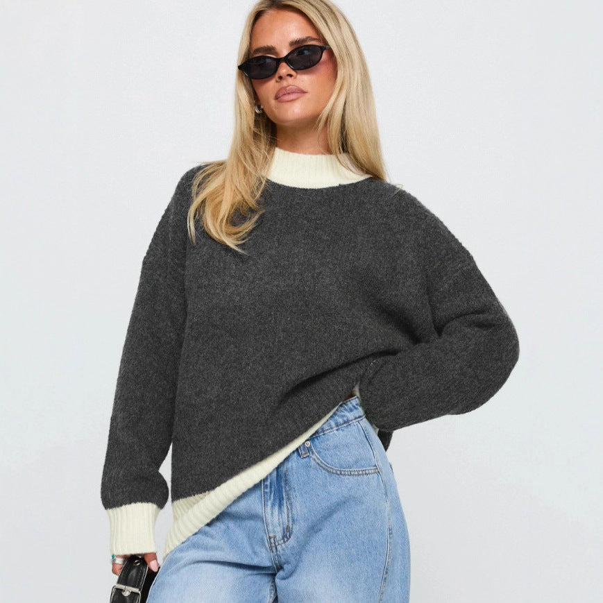 Damen Oversized Strickpullover mit hochabschließendem Kragen Stalluxe