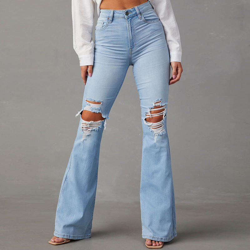 Damen Flared Jeans mit hohen Rissen und hohem Bund Stalluxe