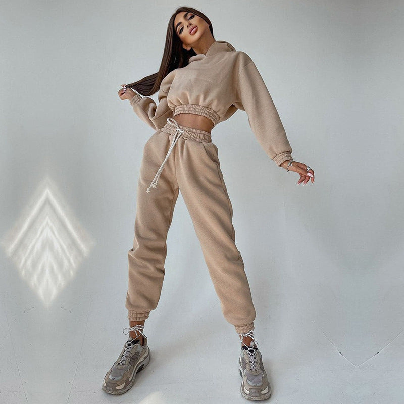 Damen trendiges Sweat-Set mit cropped Oberteil und elastischem Bund Stalluxe