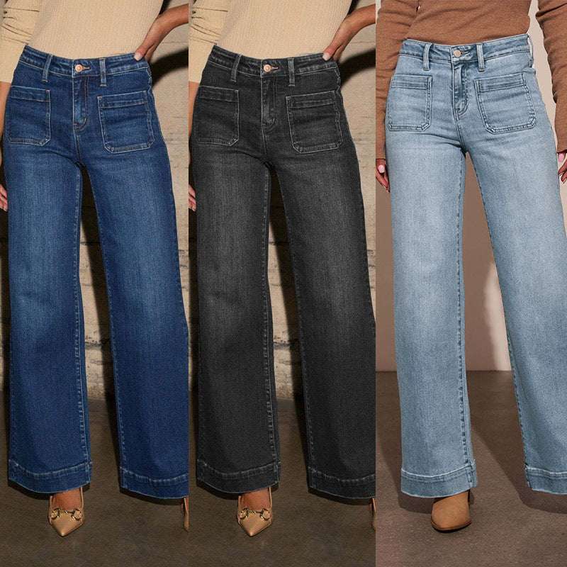 Damen Weit geschnittene Jeans mit hohen Taschen und elegantem Auftritt Stalluxe