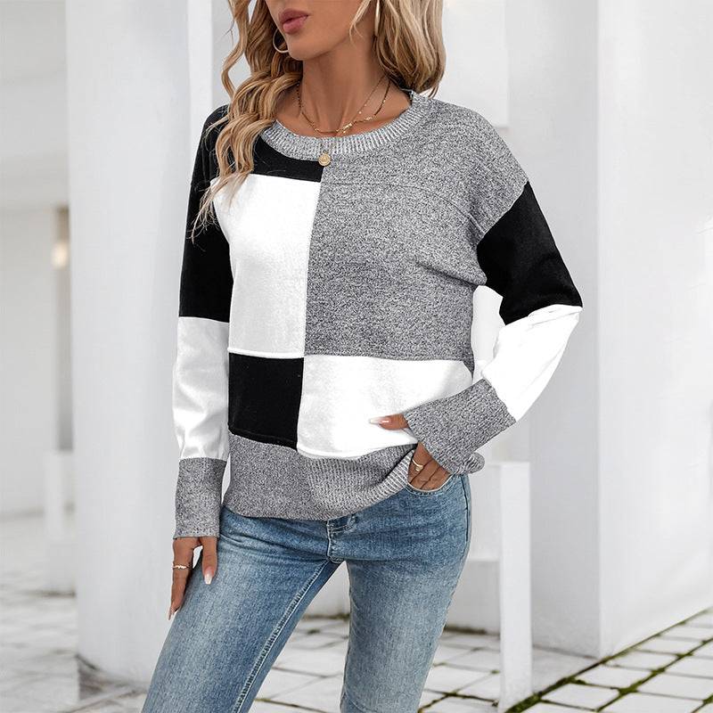 Damen modischer Pullover mit geometrischem Farbblockdesign Stalluxe