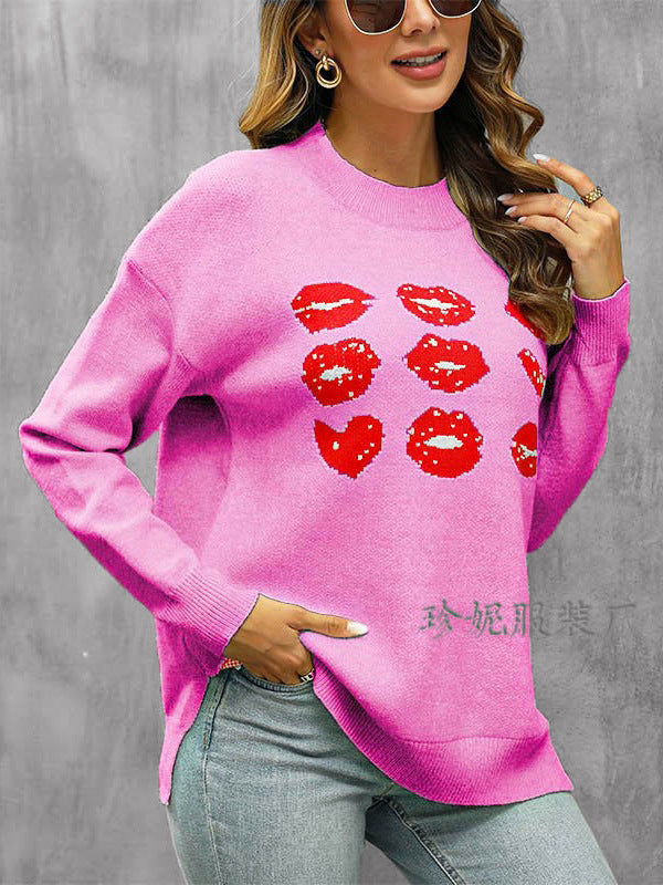 Damen Pullover mit Kussmotiv und lässigem Schnitt Stalluxe
