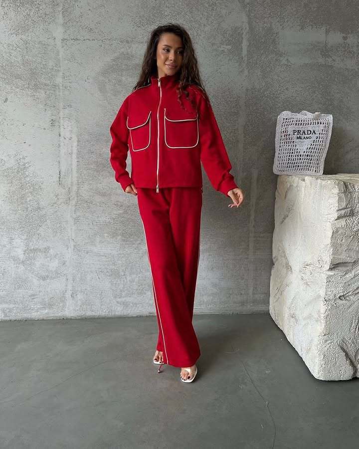 Damen lässiges Sportanzug-Set mit modischer Jacke und weit geschnittenen Hosen Stalluxe