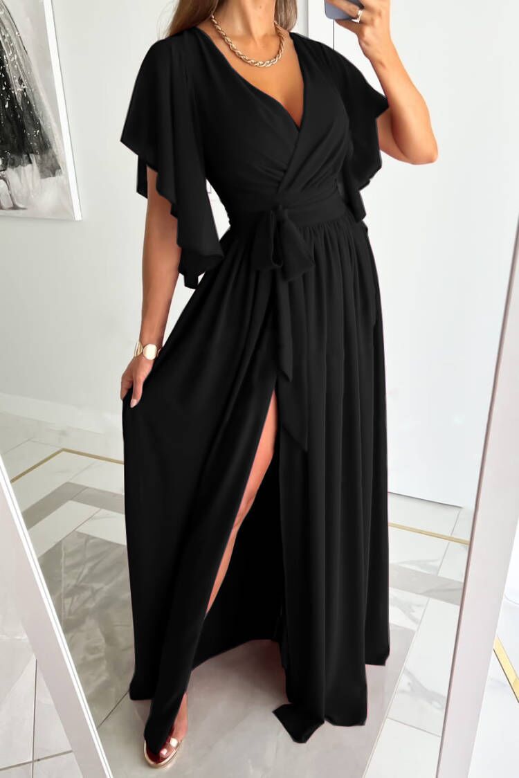 Damen Maxi-Dress mit elegantem Wickeldesign und tiefem Schlitz Stalluxe