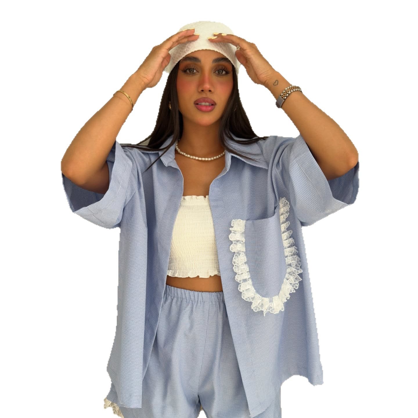 Damen Lässiges Sommeroberteil mit voluminösen Ärmeln und Spitzenakzenten Stalluxe