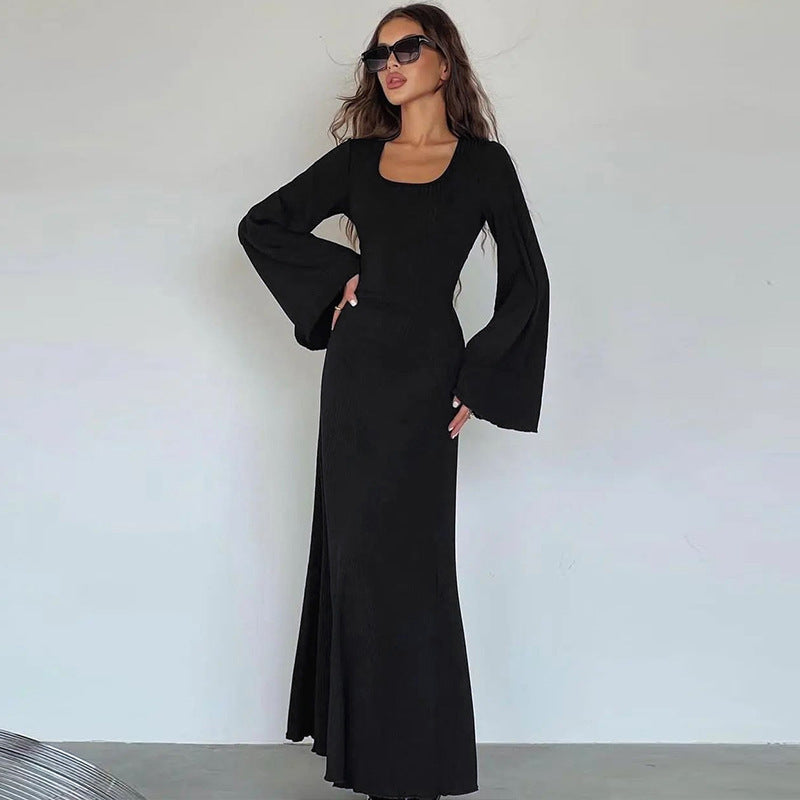 Damen Maxikleid mit langem, weitem Ärmel und elegantem Quadrat-Ausschnitt Stalluxe