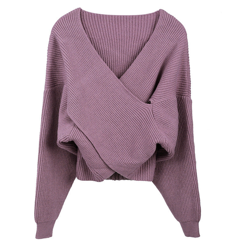 Damen Gemütlicher Strickpullover mit modernem Wickeldesign Stalluxe