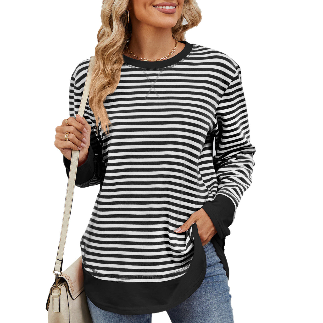 Damen gestreiftes Sweatshirt mit lässigem Schnitt und praktischen Taschen Stalluxe