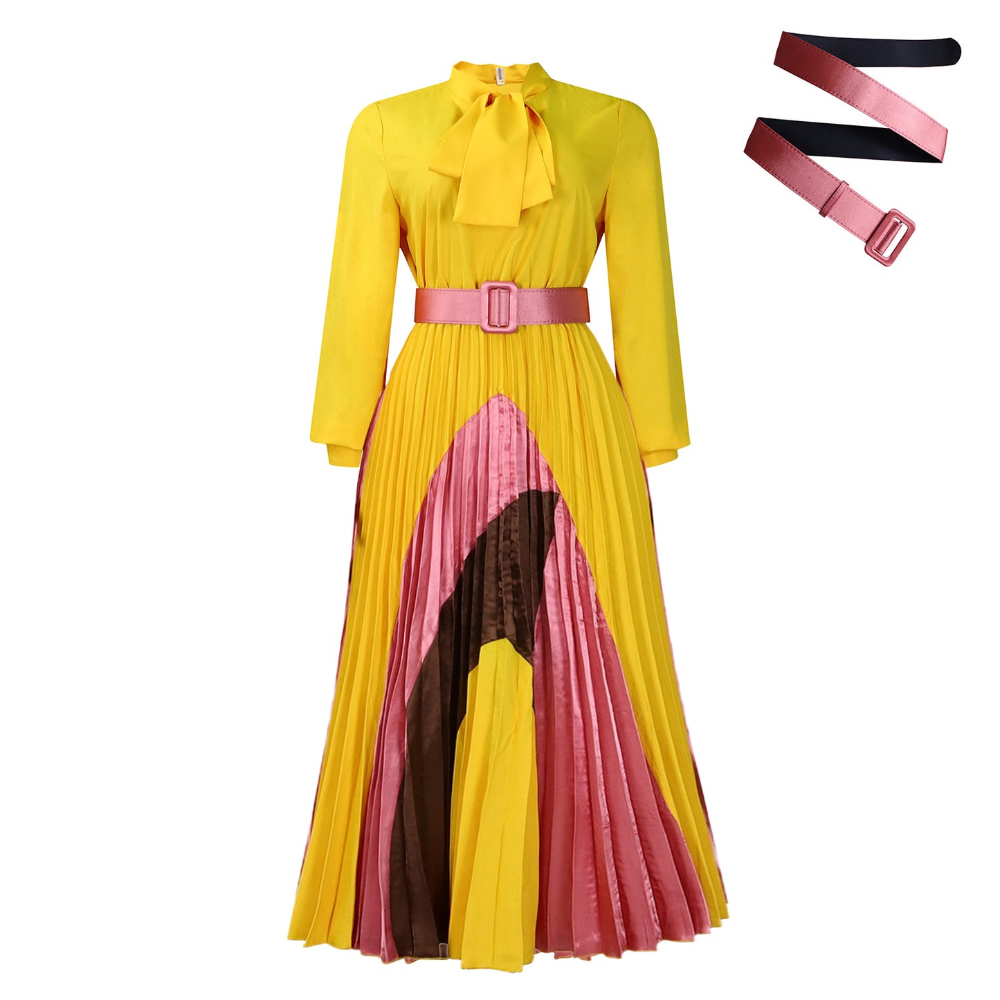 Damen Maxi-Kleid mit eleganter Plissee-Optik und modischem Bindegürtel Stalluxe