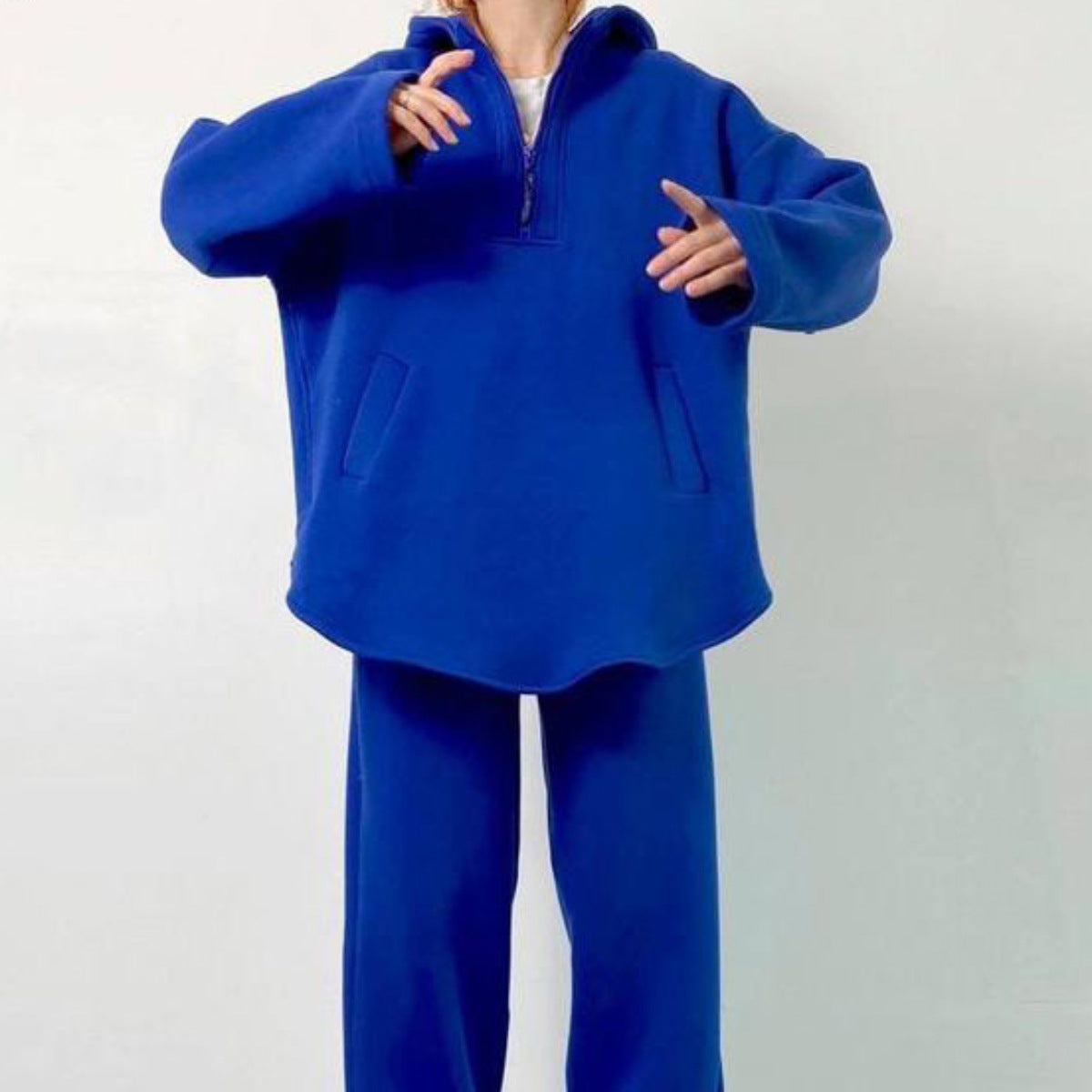 Damen oversized Fleece-Hoodie mit seitlichem Reißverschluss und weiten Hosen Stalluxe
