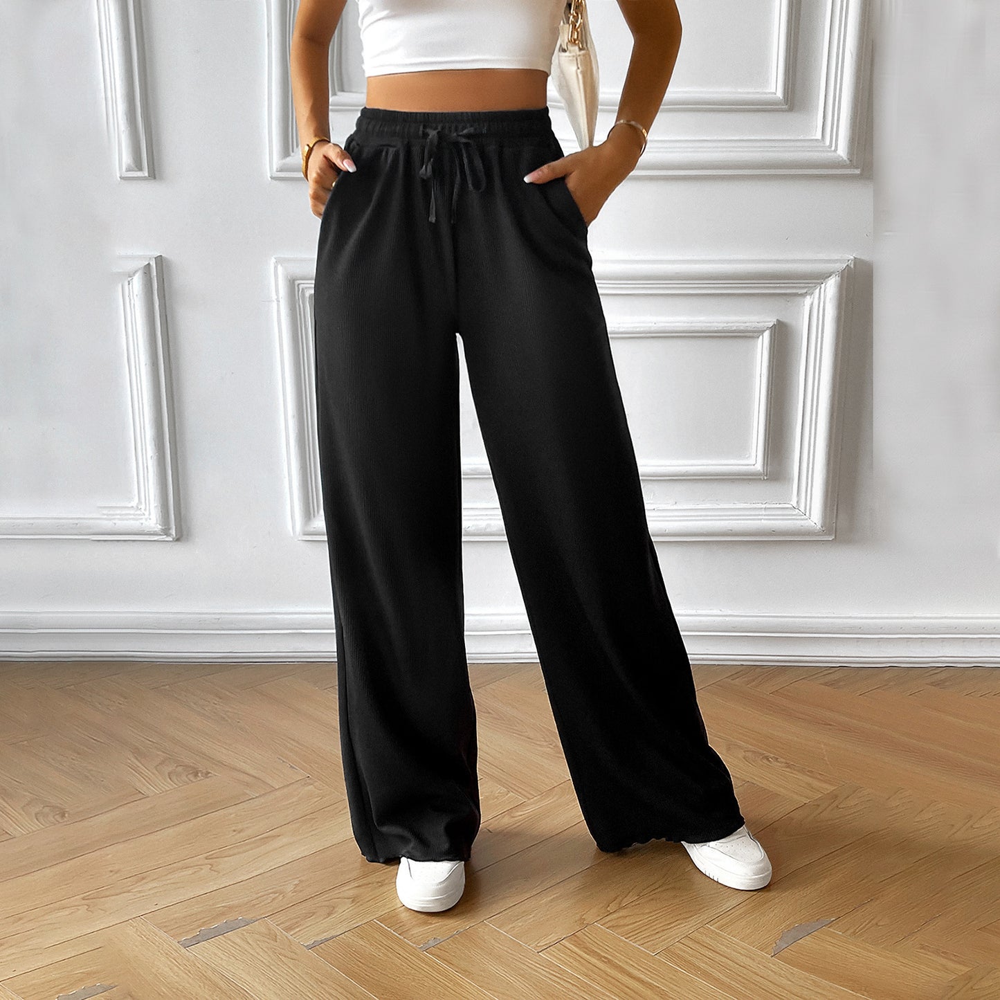 Damen Lässige Freizeithose mit hohem Bund und elastischem Taillenbund Stalluxe
