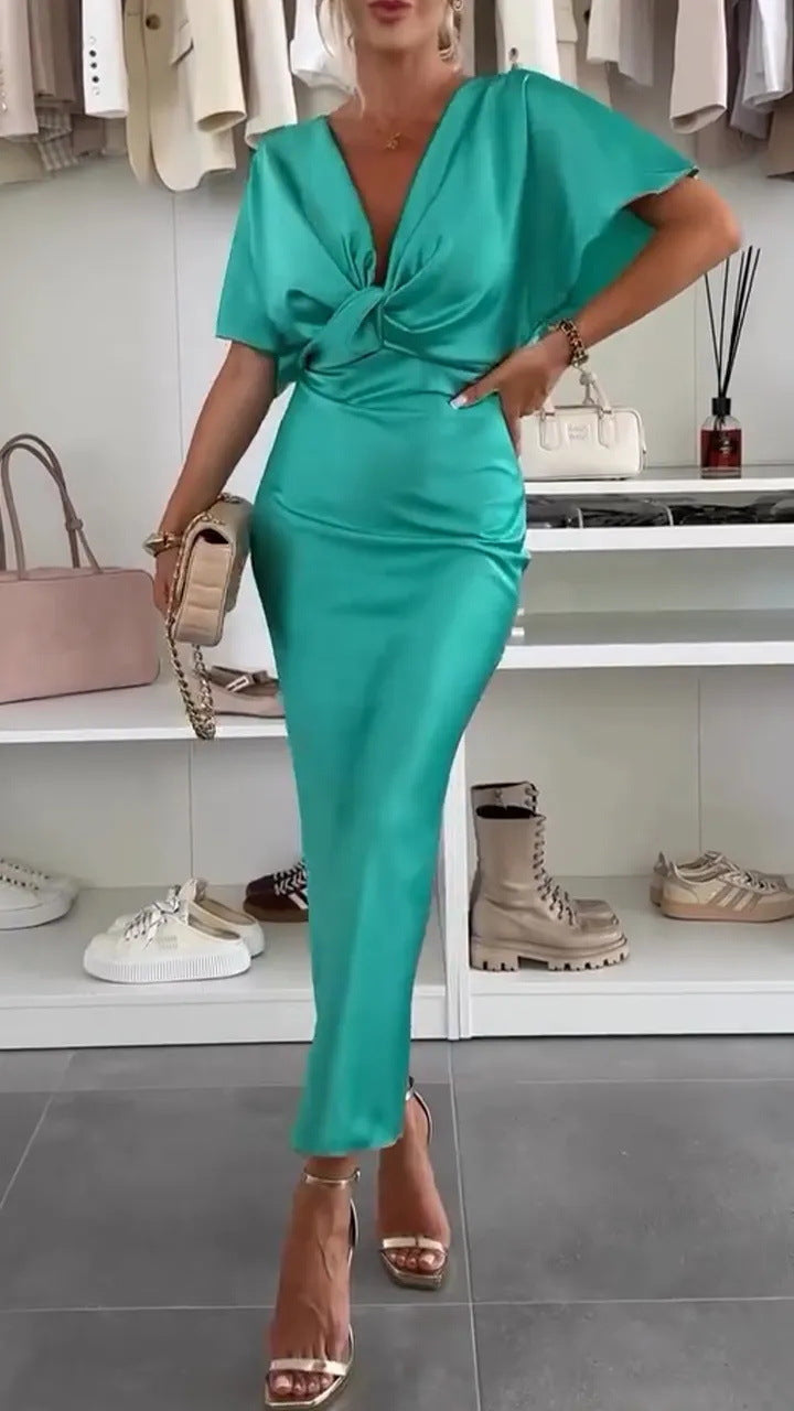 Damen Elegantes Wickelkleid aus satinierter Baumwolle Stalluxe