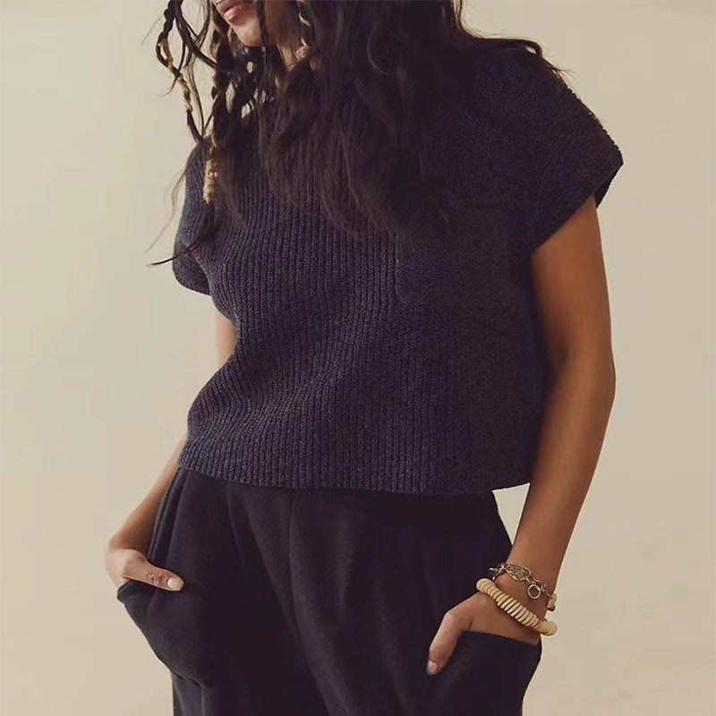 Damen kurzärmeliges Strickoberteil mit lässigem Schnitt und modischem Rippdesign Stalluxe