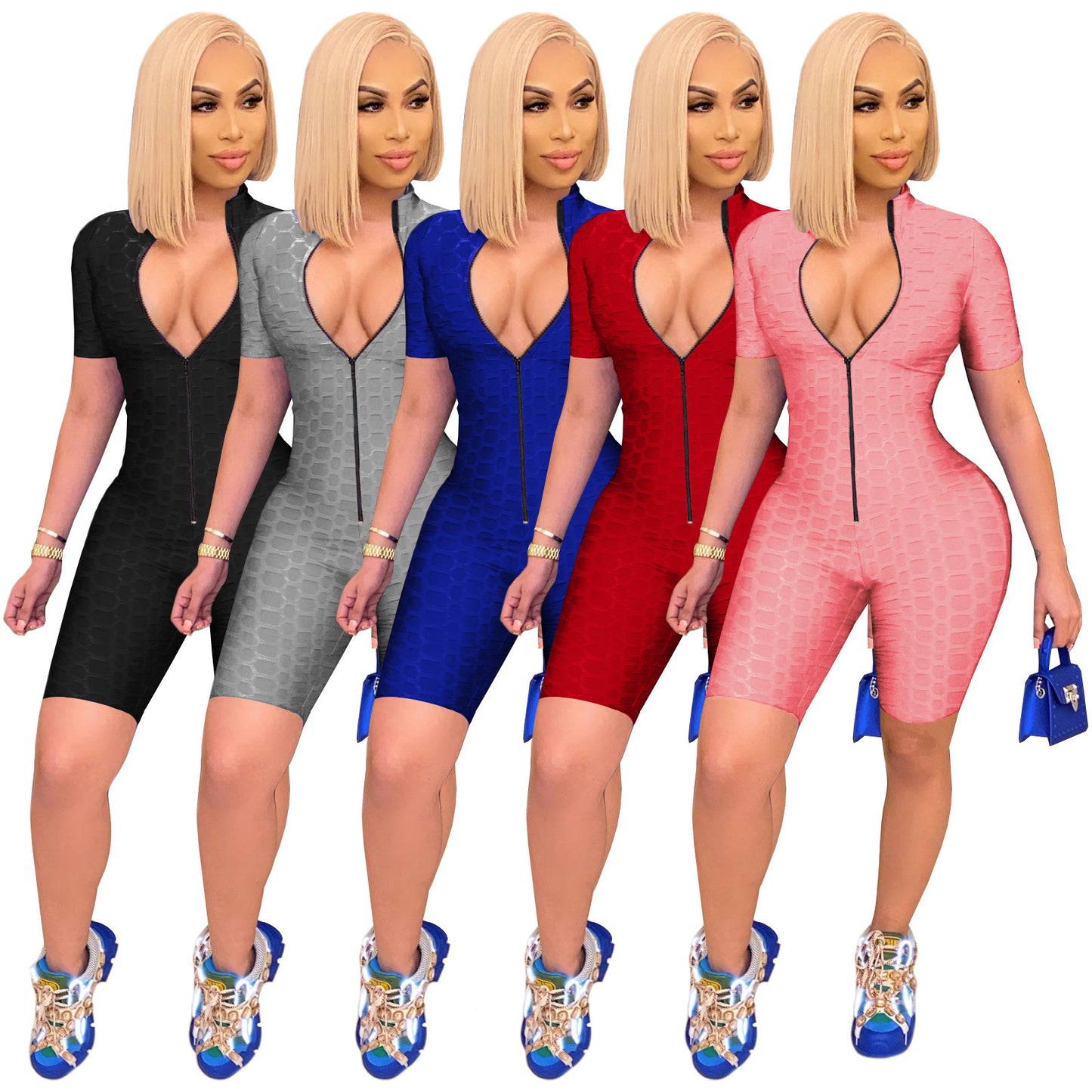 Damen Sportlicher Jumpsuit mit Reißverschluss und figurbetontem Schnitt Stalluxe