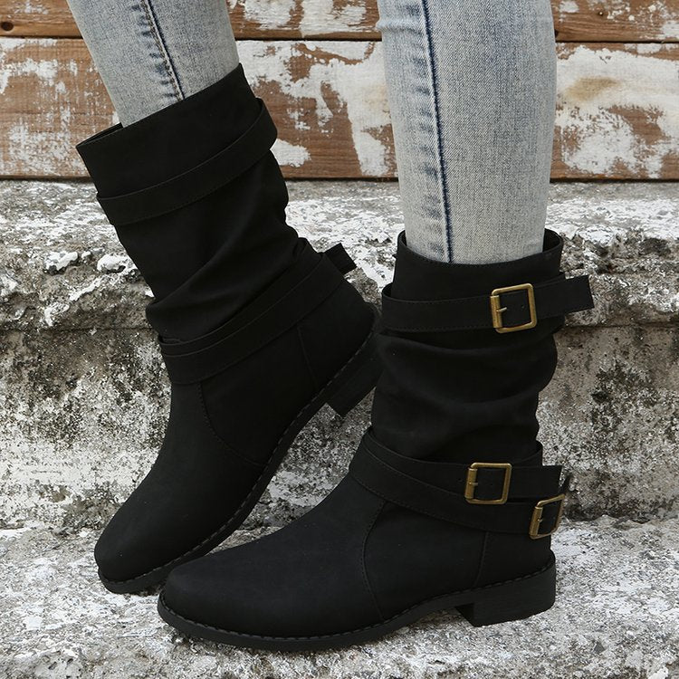 Damen Faltbare Stiefel mit verstellbaren Riemen Stalluxe