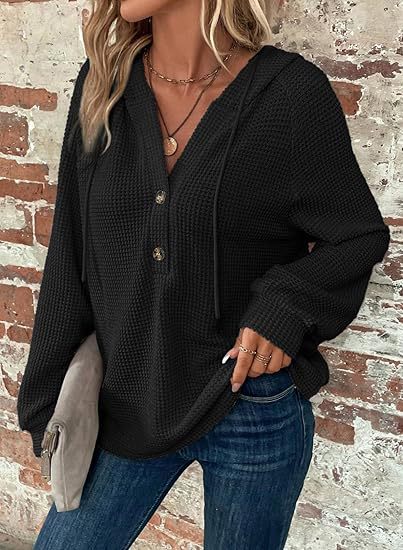 Damen lässiger Hoodie mit Knopfdetails und weit geschnittenen Ärmeln Stalluxe