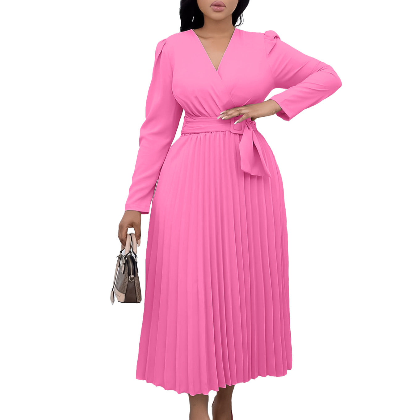 Damen Maxikleid mit Wickeldesign und eleganter Plisseeverarbeitung Stalluxe