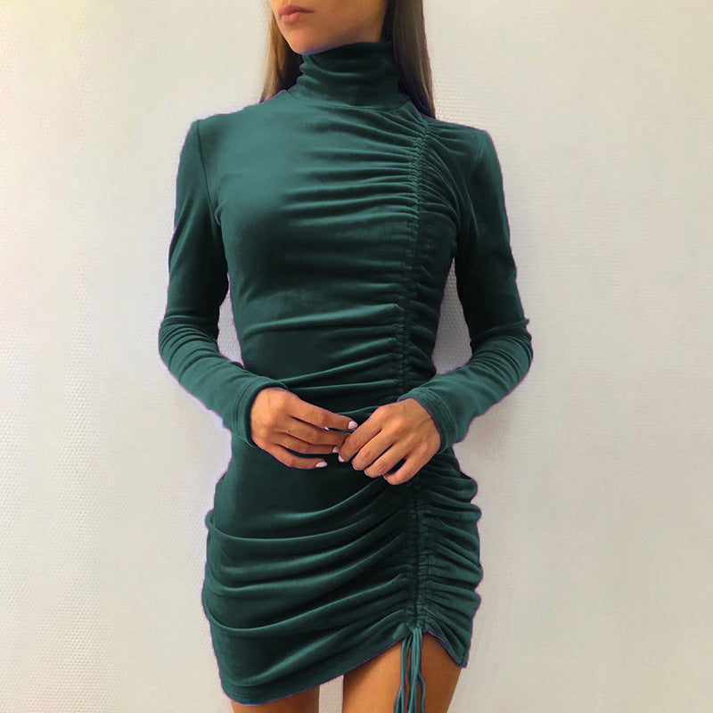 Damen elegantes Samt-Minikleid mit hohem Kragen und raffiniertem Raffungseffekt Stalluxe
