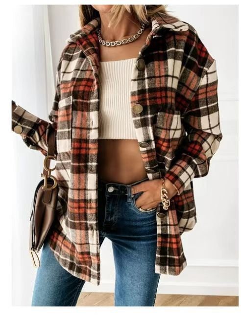 Damen Flanellhemdjacke mit Karomuster und großen Knöpfen Stalluxe