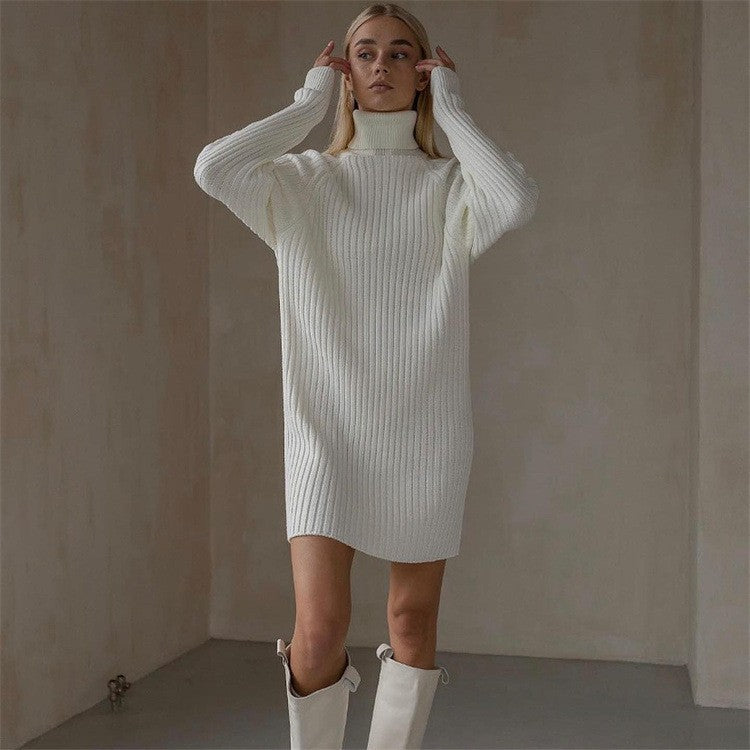 Damen Strickkleid mit hohem Kragen und großen Ärmeln Stalluxe