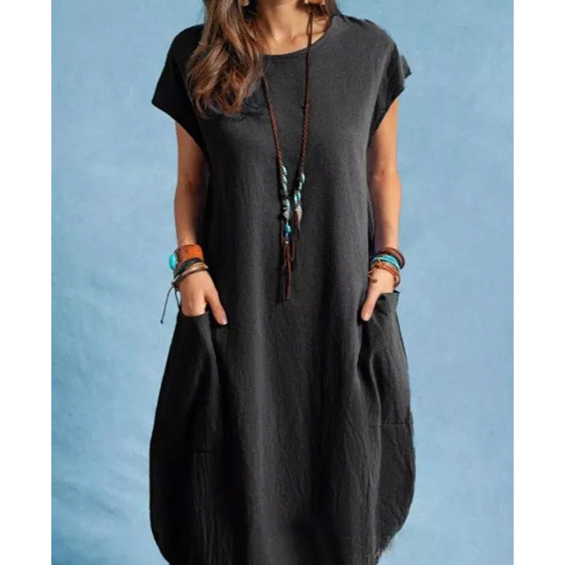 Damen lässiges Sommerkleid mit praktischen Seitentaschen und Rundhalsausschnitt Stalluxe