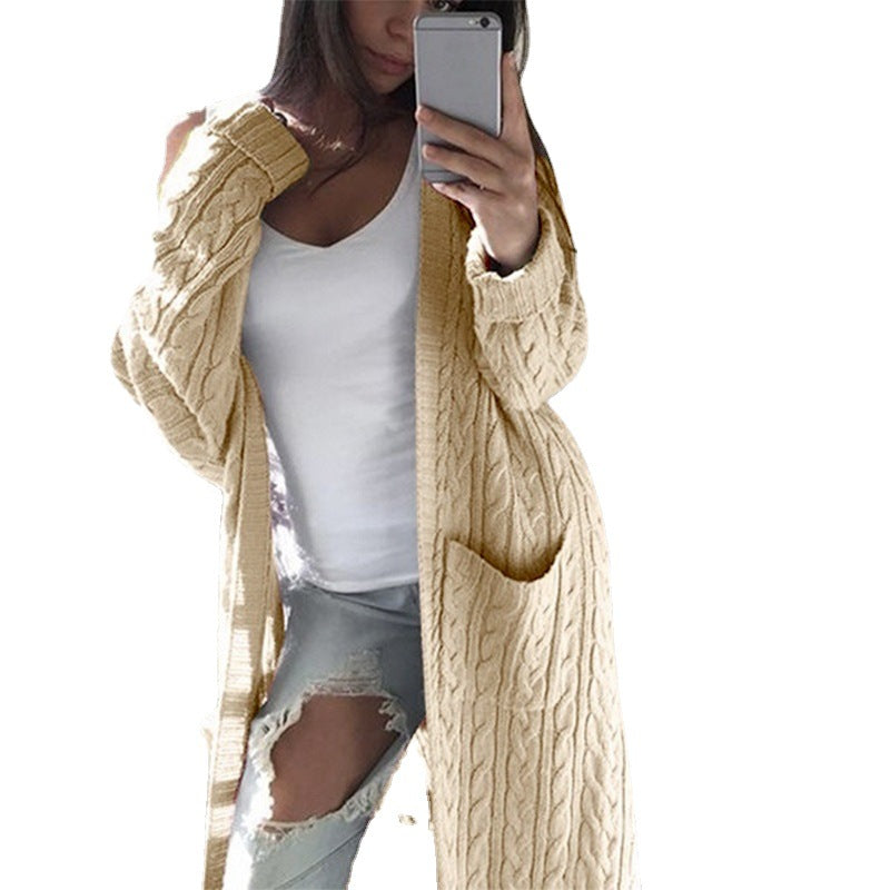 Damen gemusterter Strickmantel mit praktischen Taschen und offenem Schnitt Stalluxe