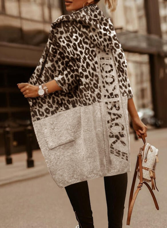 Damen Modischer Oversized Cardigan mit Leopardenmuster Stalluxe