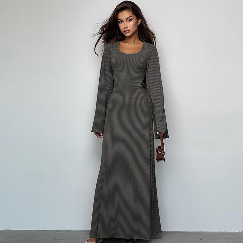 Damen Maxikleid mit langem, weitem Ärmel und elegantem Quadrat-Ausschnitt Stalluxe