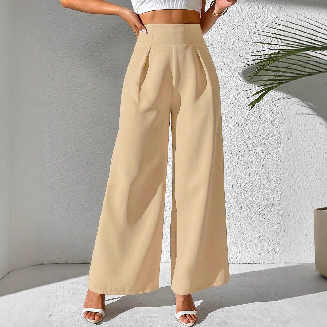 Damen Elegante High-Waist Palazzo-Hose mit Faltenfront und weitem Bein Stalluxe