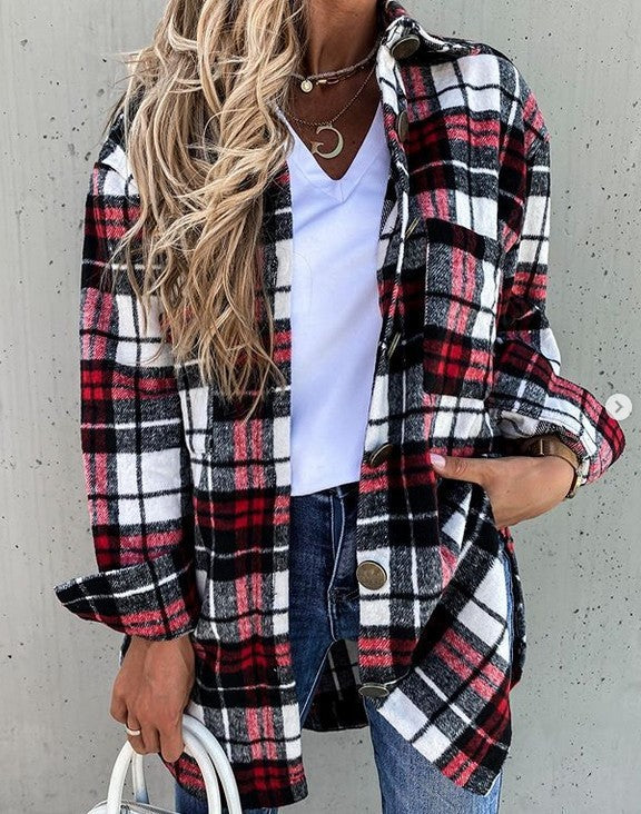 Damen Flanellhemdjacke mit Karomuster und großen Knöpfen Stalluxe